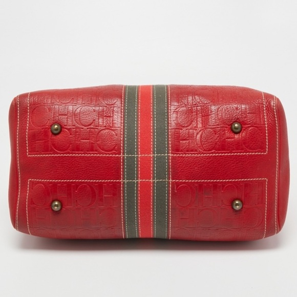 CH Carolina Herrera Red Monogram Leather Andy Boston Bag - Picture 11 of 17